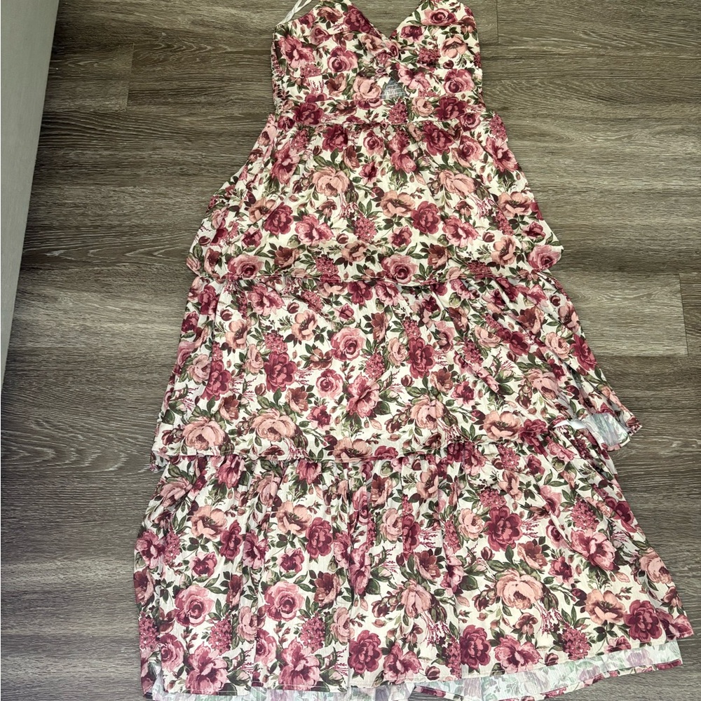Altar'd State Pink and Green Smocked Dress